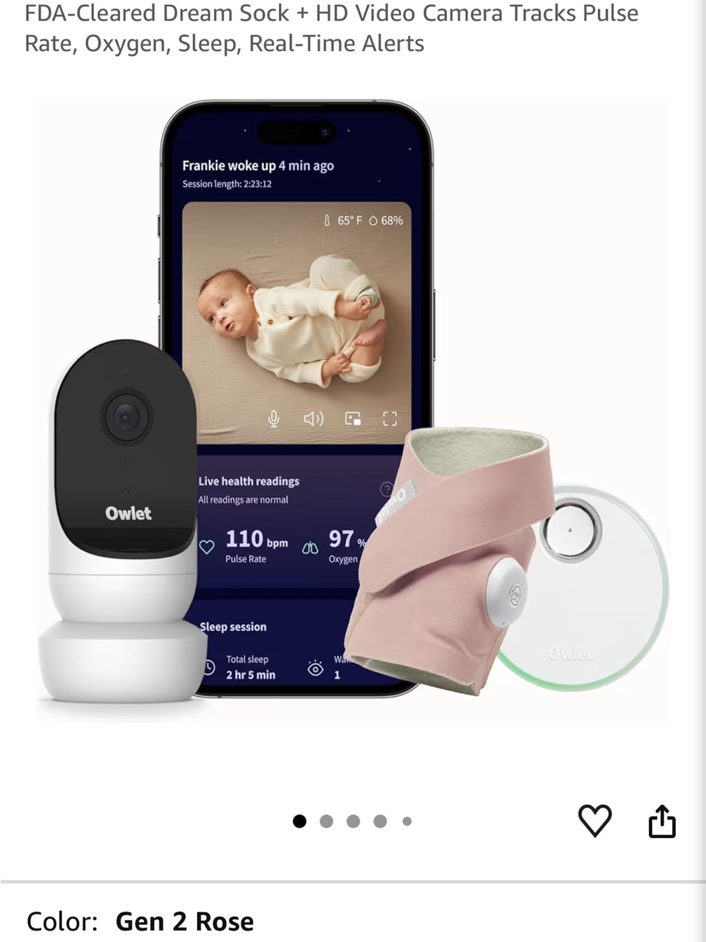 Owlet Gen 2 Rose Baby Monitor & Smart Sock Set